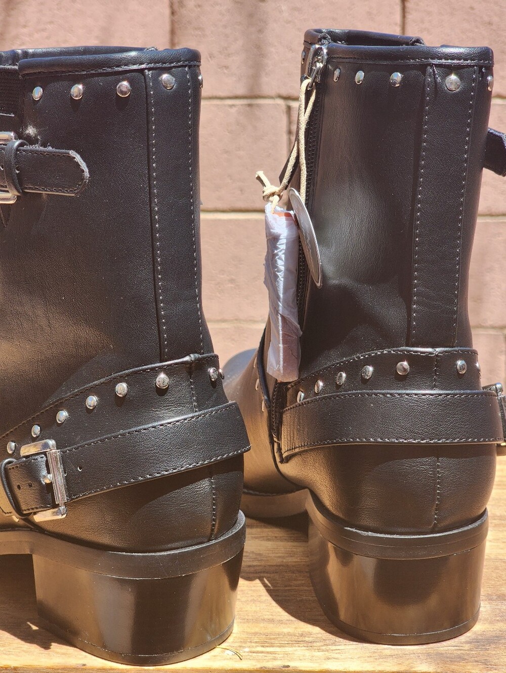 MIA Women's Delores Black Leather Square Toe Studded Buckle Booties Size 9 - Picture 8 of 11